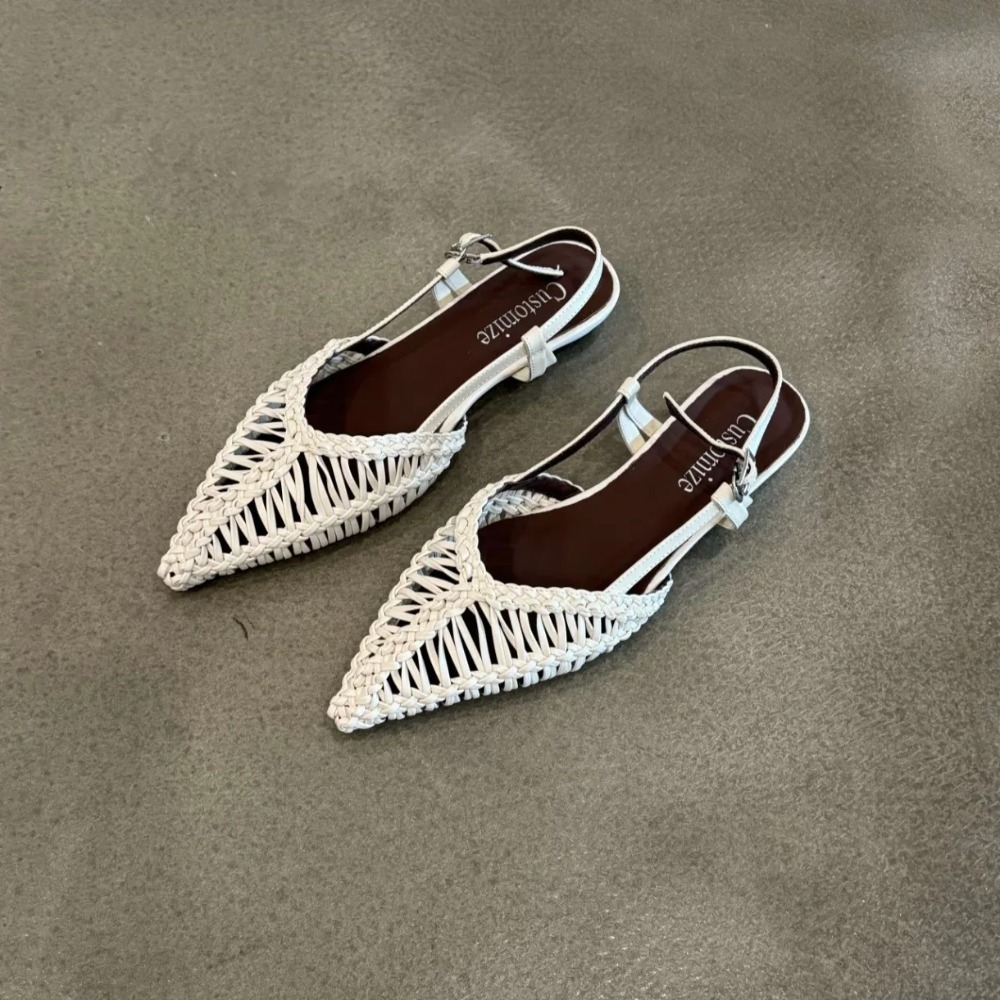 Pointed Toe Flat - Pointed Woven Roman Style Sandals for