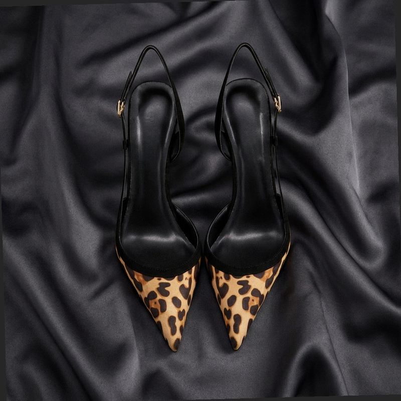 Platform Mule Heel - Yuejinlong #YJ26-802, Black Suede Leopard-Print Ankle-Strap