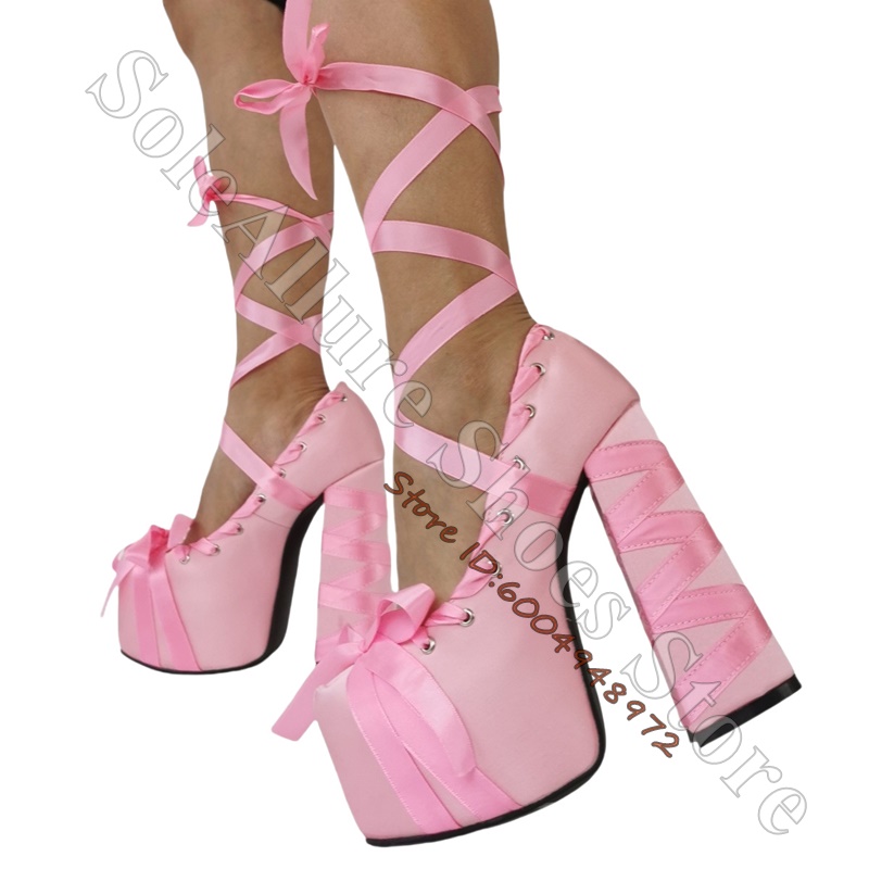 Satin Ribbon Wrap Platform Blo - Ribbon Tie Heel ulasan dan harga