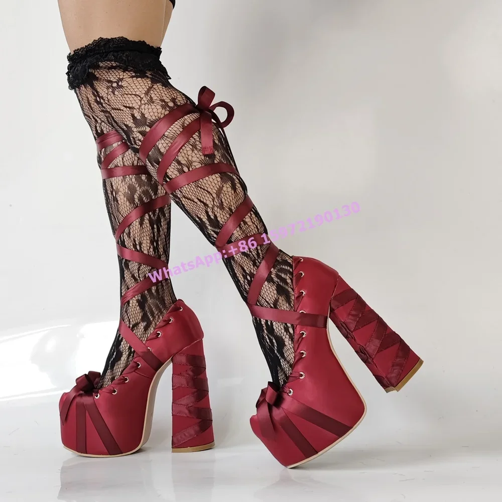 Red Satin Ribbon Platform Pump - Ribbon Tie Heel ulasan dan harga