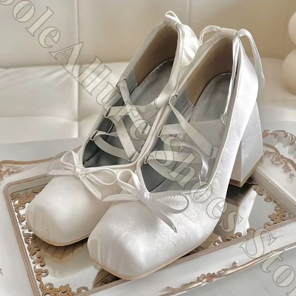 Women Ballet Flats Y2K Satin R - Ribbon Tie Heel ulasan dan harga