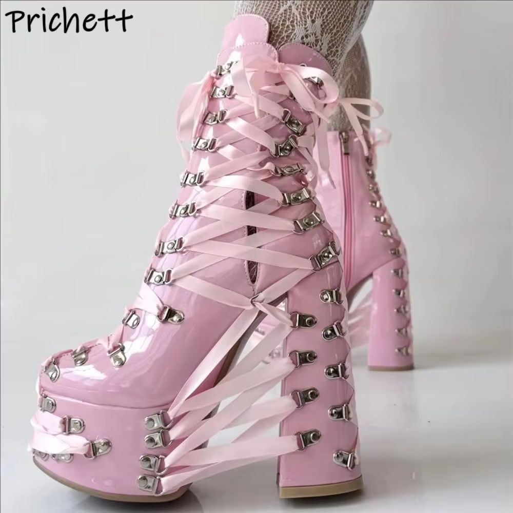 Black Pink Cross Tied Ankle Bo - Ribbon Tie Heel ulasan dan harga