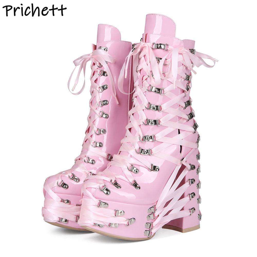 Black Pink Cross Tied Ankle Bo - Ribbon Tie Heel ulasan dan harga