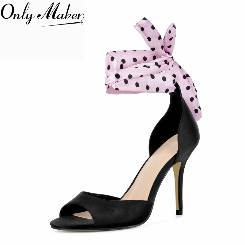 Onlymaker Polka Dot Satin High - Ribbon Tie Heel ulasan dan harga