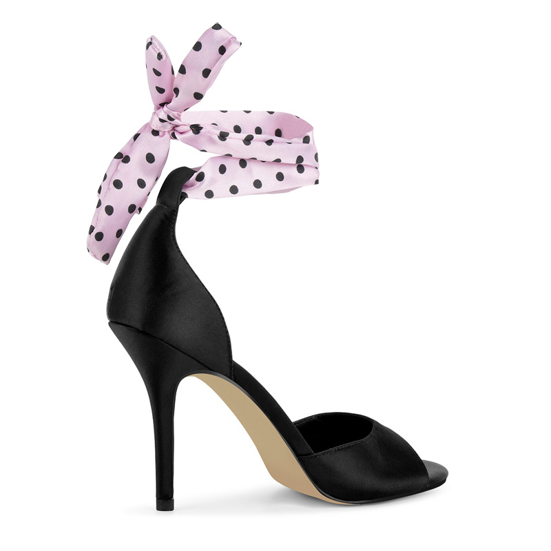 Onlymaker Polka Dot Satin High - Ribbon Tie Heel ulasan dan harga