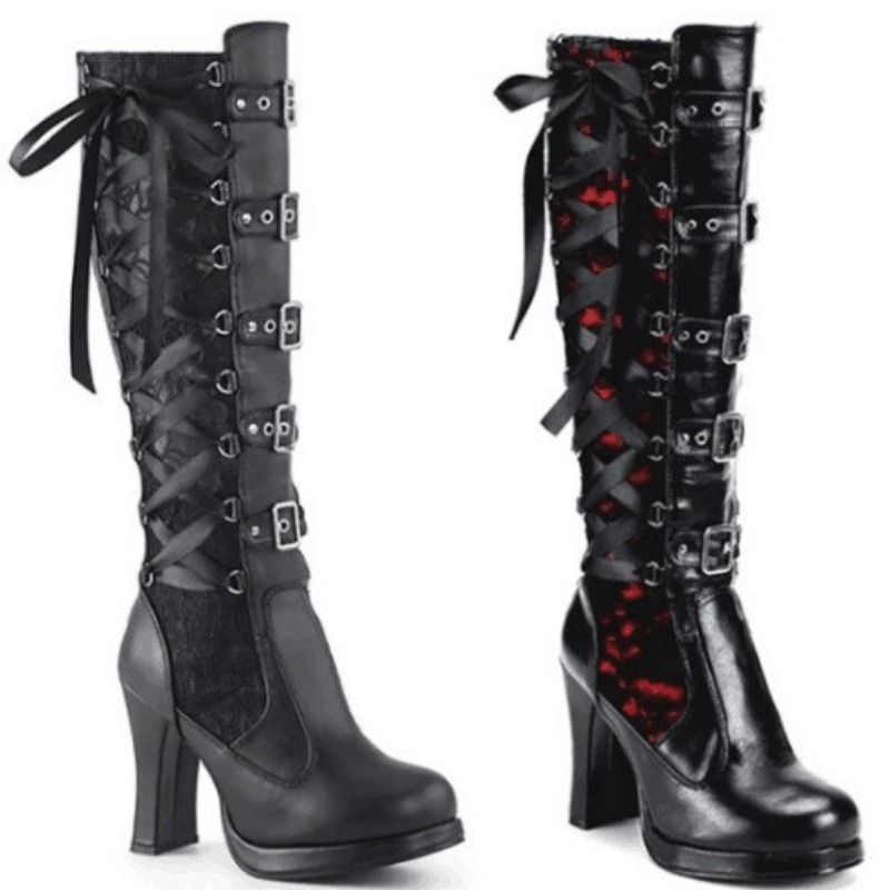 Punk Gothic Style Women's Knee - High Knee Heel Boots ulasan dan harga