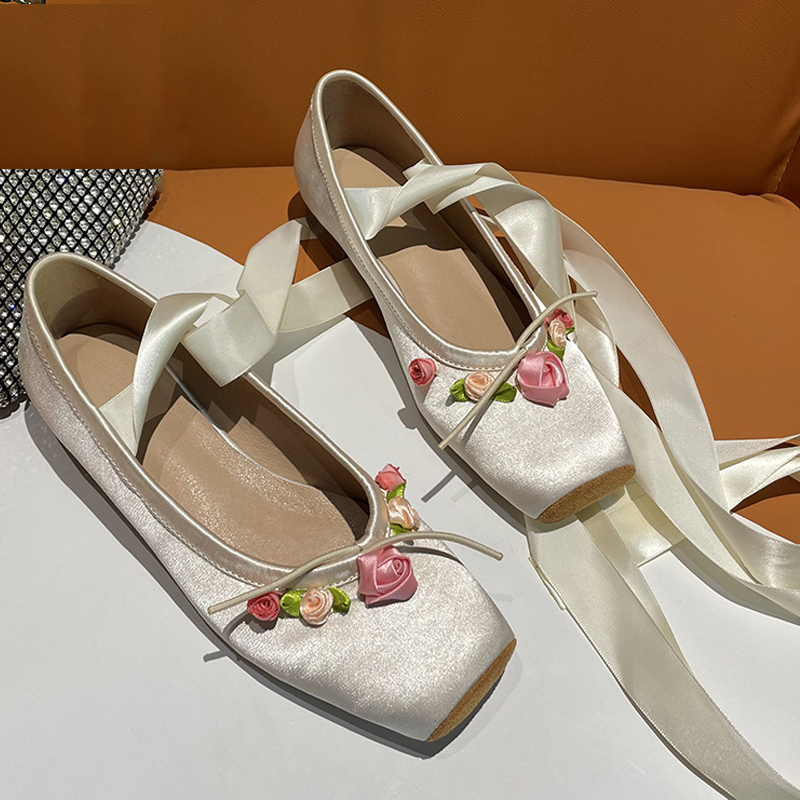 Women Pink Satin Square Toe Lo - Ribbon Tie Heel ulasan dan harga