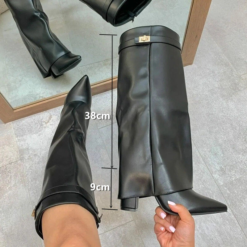 Women Slouch Fold Over Knee Hi - High Knee Heel Boots ulasan dan harga
