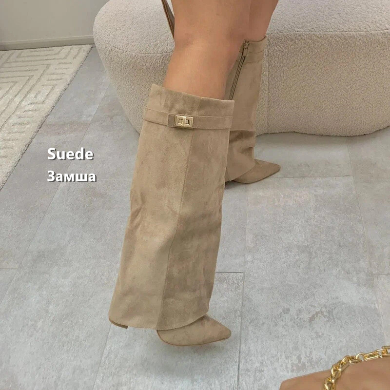 Women Slouch Fold Over Knee Hi - High Knee Heel Boots ulasan dan harga