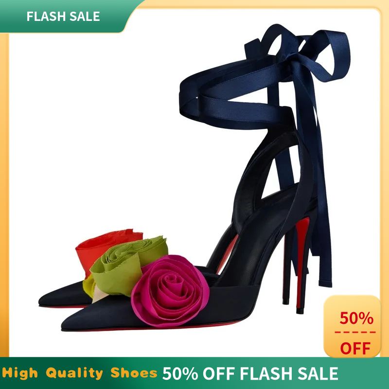 Women Elegant Glam Floral Sati - Ribbon Tie Heel ulasan dan harga