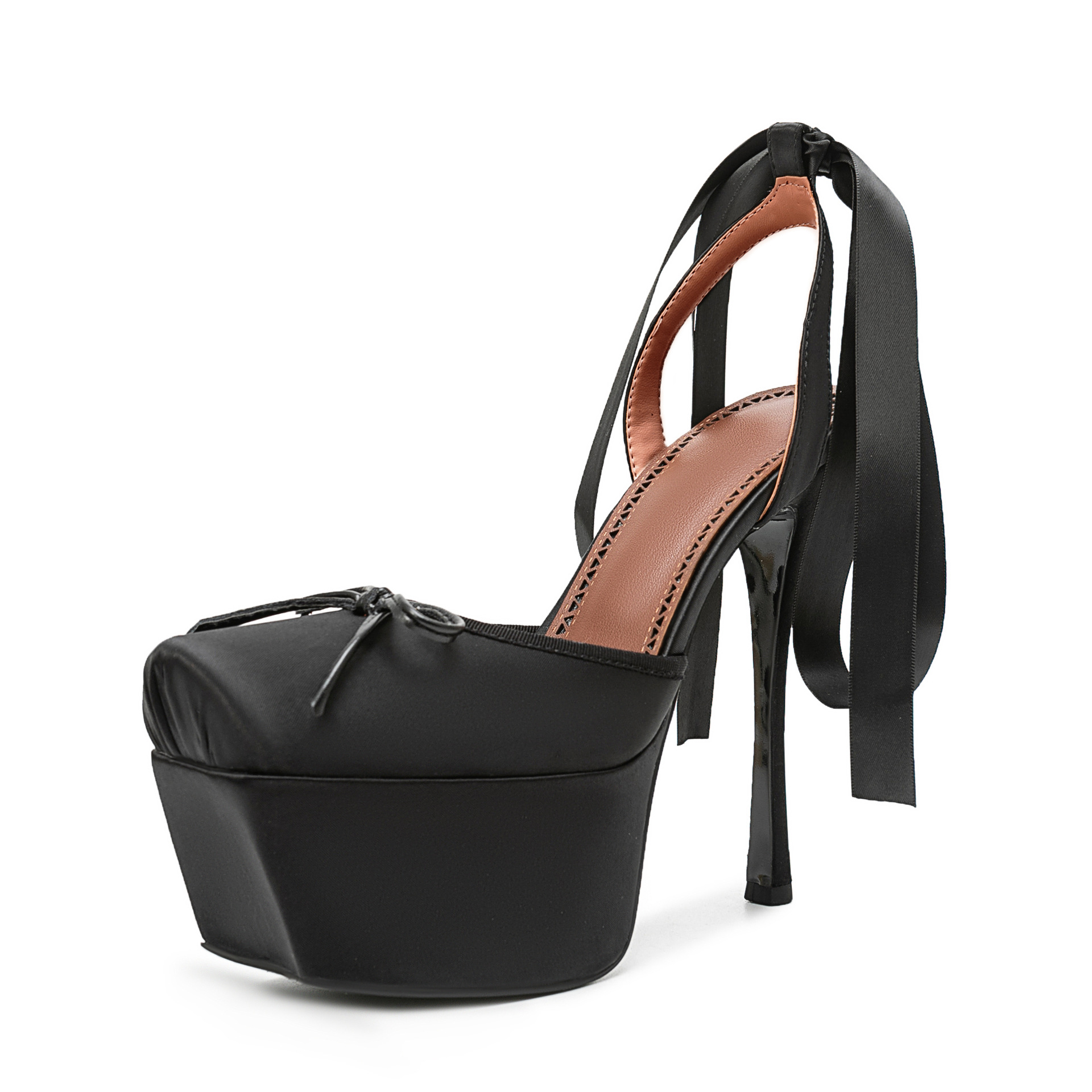 Women Satin Platform Pumps Squ - Ribbon Tie Heel ulasan dan harga