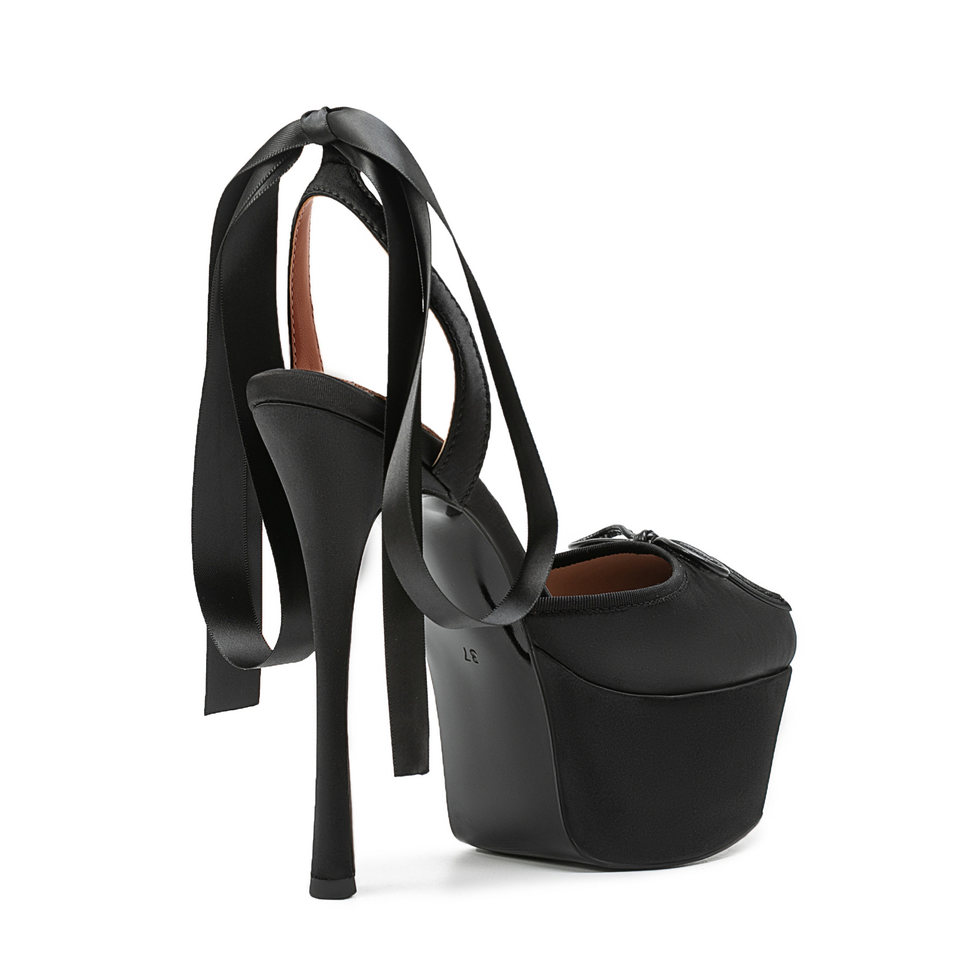 Women Satin Platform Pumps Squ - Ribbon Tie Heel ulasan dan harga
